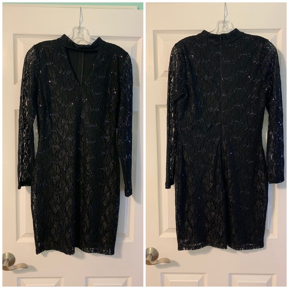 Black Sequined Long Sleeve Dress